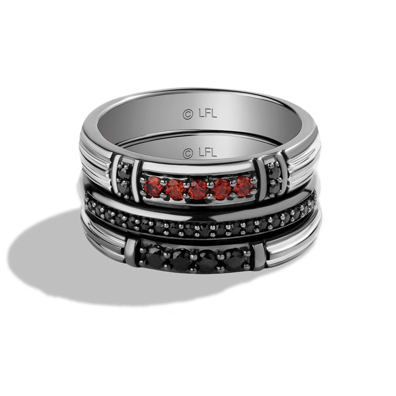 Star Wars™ Fine Jewelry DARTH VADER™ Ring Stack in Black Rhodium over Sterling Silver with Black Diamonds and Moissanite view 4