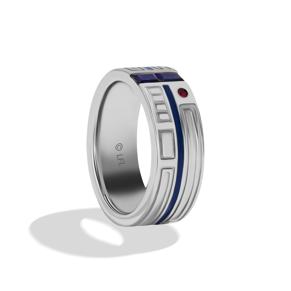 Star Wars™ R2-D2 Garnet and Created Blue Sapphire Men's Ring Sterling