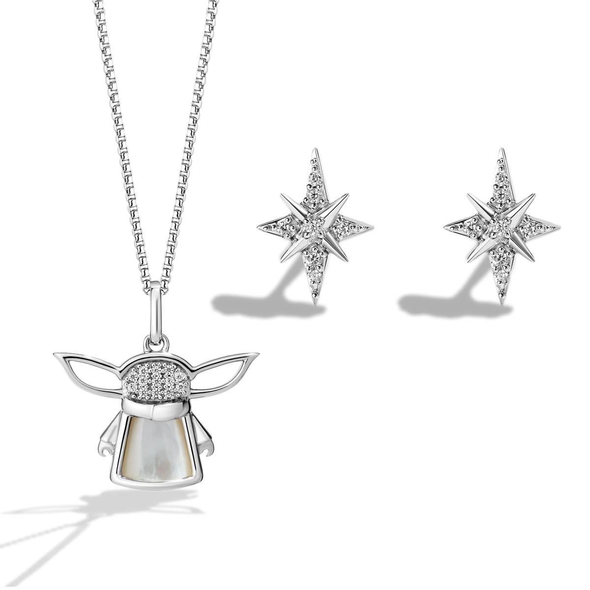 GROGU™ NECKLACE AND EARRINGS SET in Sterling Silver with 1/10 CT.TW. D