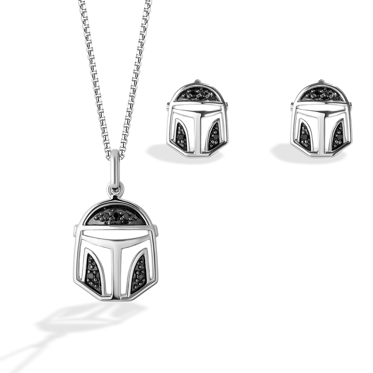 THE MANDALORIAN HELMET NECKLACE AND EARRING SET In Sterling Silver An the-mandalorian-helmet-necklace-and-earring-set-in-sterling-silver-an