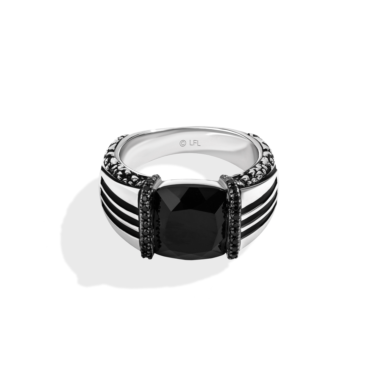 DARK ARMOR MEN'S RING 1/5 CT. TW. Black Diamonds, Black Onyx in Sterling  Silver with Black Rhodium
