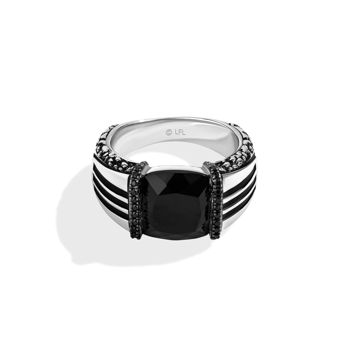 DARK ARMOR MEN'S RING 1/5 Black Diamonds, Black Onyx in