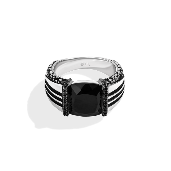 DARK ARMOR MEN'S RING 1/5 CT. TW. Black Diamonds, Black Onyx in Sterling Silver with Black Rhodium