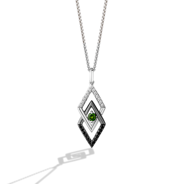 LIGHT X DARK WOMEN'S PENDANT                                      1/5 CT.TW. Black and White Diamonds chrome diopside Silver and Black Rhodium