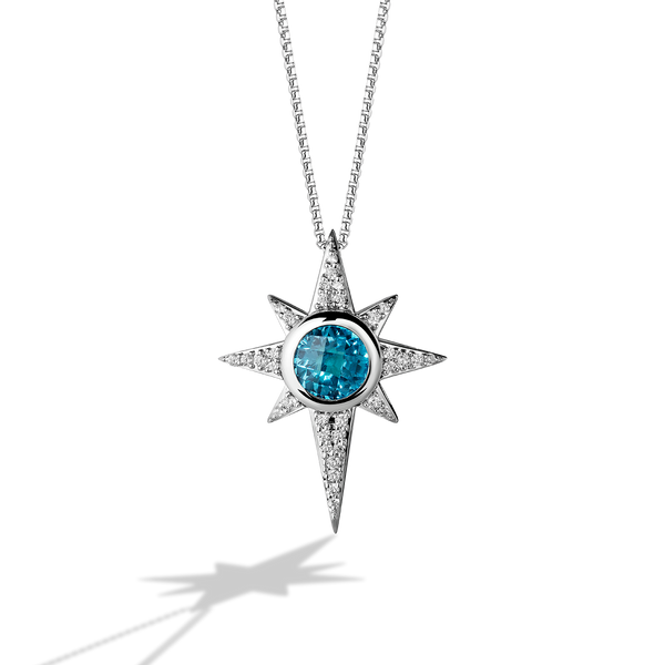 KYBER CRYSTAL RADIANCE MEN'S/WOMEN'S PENDANT  1/3CT.TW. White Diamonds and Swiss Blue Topaz Silver