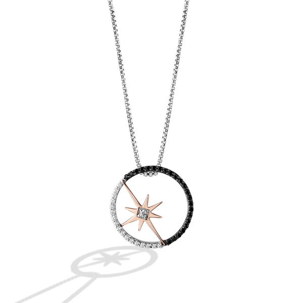GUARDIANS OF LIGHT WOMEN'S PENDANT 1/4 CT.TW. Black and White Diamonds Silver and 10K Rose Gold