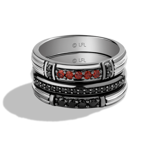 DARTH VADER™ RING STACK in Black Rhodium over Sterling Silver with Black Diamonds and Garnet