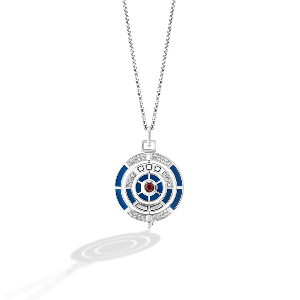 R2 SERIES WOMEN'S PENDANT with 1/6 CT.TW. White Diamonds and Garnet in Sterling Silver