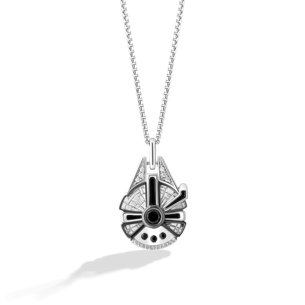 MILLENNIUM FALCON PENDANT with 1/20 CT.TW. Diamonds, Black Onyx in Sterling Silver with Black Rhodium