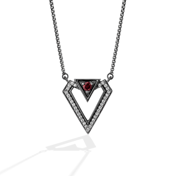 DARK ARMOR WOMEN'S PENDANT 1/10 CT.TW. Diamond, Garnet in Sterling Silver with Black Rhodium