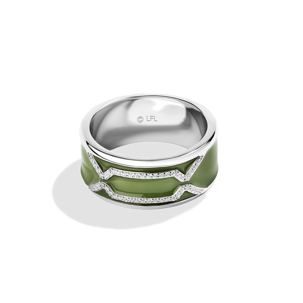 BOBA FETT™ MEN'S RING Sterling Silver with Green Enamel, 1/6 CTTW
