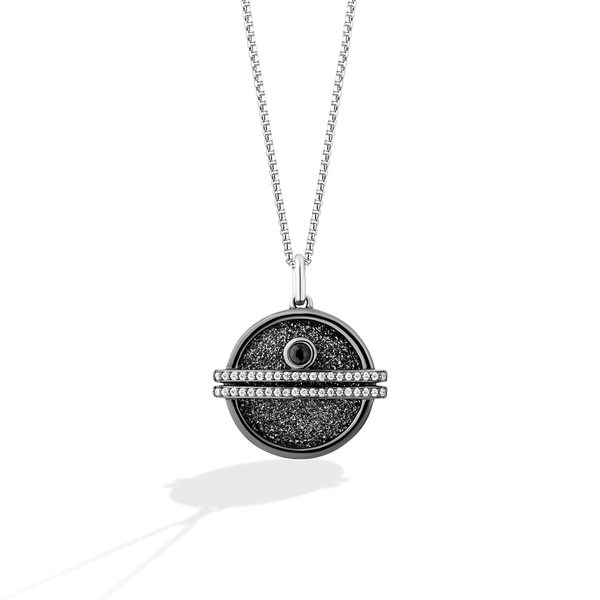 DEATH STAR™ WOMEN'S PENDANT in Sterling Silver, Black Rhodium and 1/5 CT.TW. Black and White Diamonds and Druzy platinum