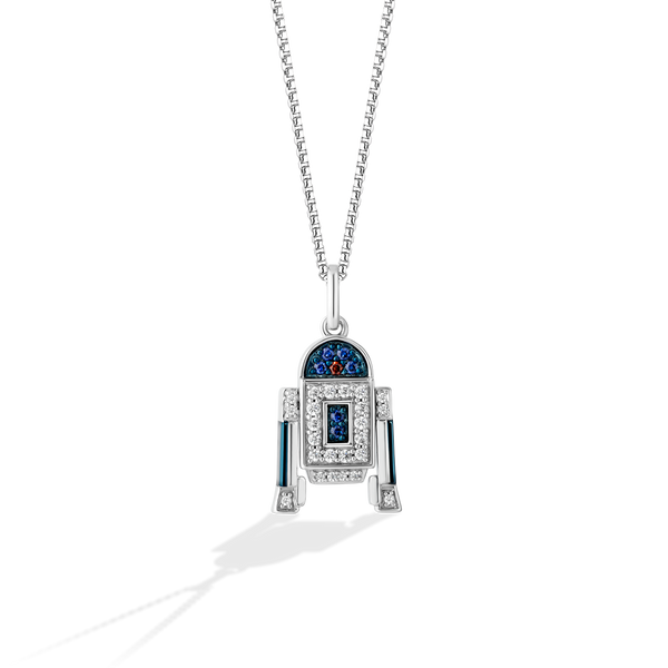 R2 SERIES WOMEN'S PENDANT Sterling Silver, 1/6 CT.TW. White Diamonds Garnet and Created Blue Sapphire