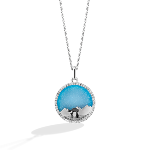 PLANET HOTH WITH   AT-AT WALKER WOMEN'S PENDANT 1/6 CT.T.W. Diamonds, Aqua Druzy in Sterling Silver, Black Rhodium