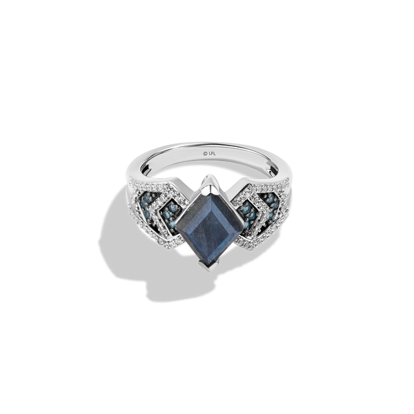 AHSOKA TANO™ WOMEN'S RING 1/5 CT.TW. Diamonds, Special Cut Labradorite and Swiss Blue Topaz in Sterling Silver and Black Rhodium
