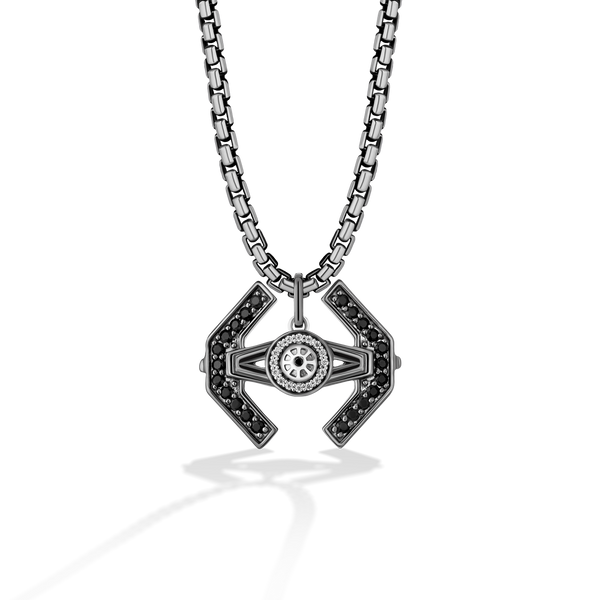 TIE FIGHTER™ Unisex Pendant with Black Onyx and 1/20 CT.TW. Black Diamonds in Black Rhodium over Sterling Silver