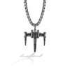 X-Wing™ Men's Pendant with Black Onyx and 1/20 CT.TW. Black Diamonds in Black Rhodium over Sterling Silver