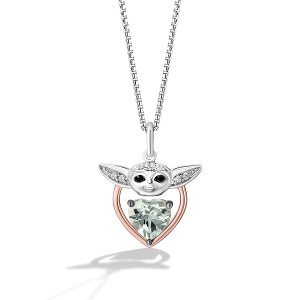 GROGU™ Women's Pendant with Heart Green Amethyst, and 1/20 CT.TW. Diamonds in 14K Rose Gold over Sterling Silver
