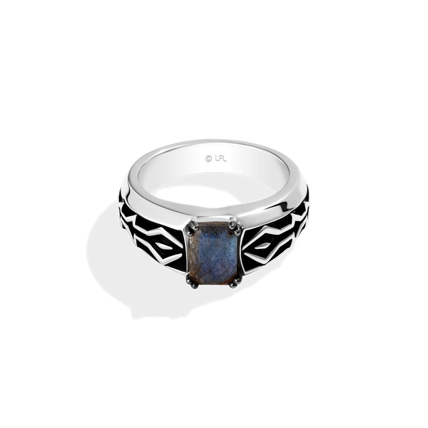 THE MANDALORIAN MEN'S RING with Labradorite set in Sterling Silver with Black Rhodium