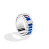 R2-D2™ MEN'S RING with 1/10 CT.TW. Diamonds, Garnet, Blue and Black Enamel in Sterling Silver