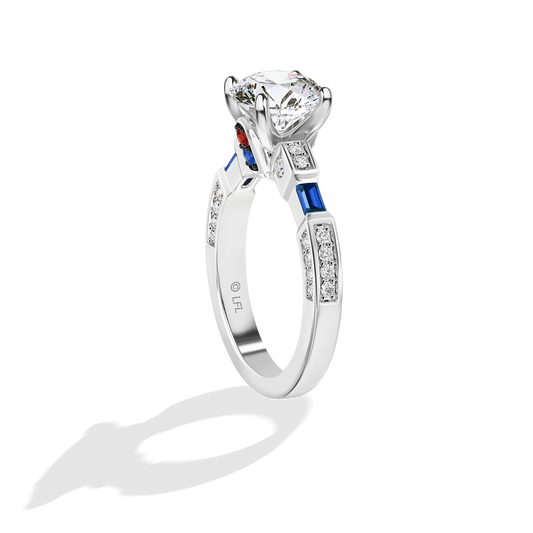 GALAXY STAR LAB GROWN DIAMONDS R2-D2 14K Gold, Blue Sapphire and Garnet Women's Engagement Ring