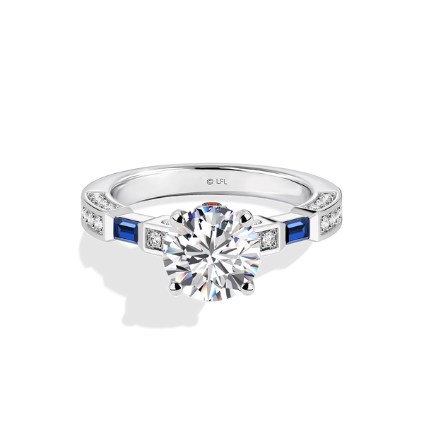 GALAXY STAR LAB GROWN DIAMONDS R2-D2 14K Gold, Blue Sapphire and Garnet Women's Engagement Ring