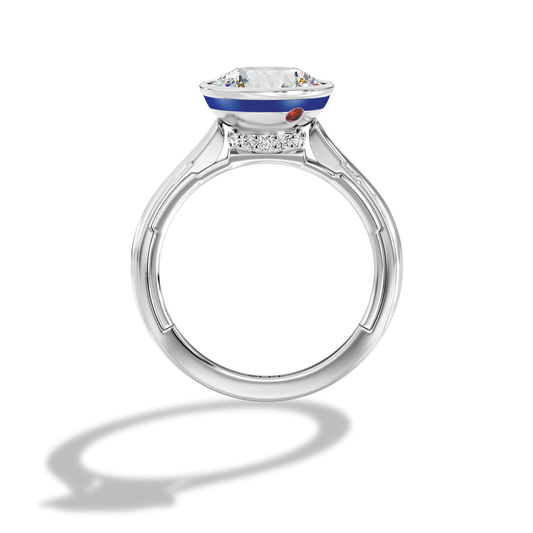GALAXY STAR LAB GROWN DIAMONDS R2-D2™ 14K Gold with Garnet and Blue Enamel Women's Bezel Engagement Ring