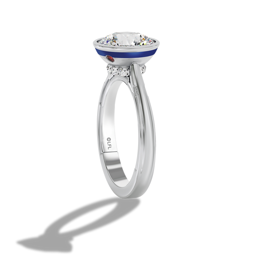 GALAXY STAR LAB GROWN DIAMONDS R2-D2™ 14K Gold with Garnet and Blue Enamel Women's Bezel Engagement Ring