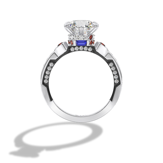 GALAXY STAR LAB GROWN DIAMONDS R2-D2™ 14K Gold with Black Rhodium, Garnet and Blue Sapphire Women's Engagement Ring