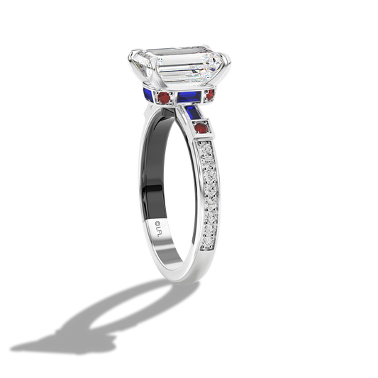 GALAXY STAR LAB GROWN DIAMONDS R2-D2™ 14K Gold with Black Rhodium, Garnet and Blue Sapphire Women's Engagement Ring