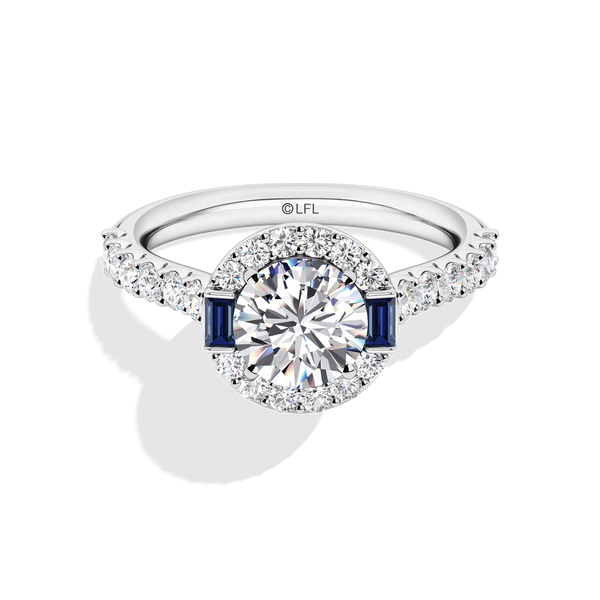 Women's Galaxy Star Engagement Ring with Garnet, Swiss Blue Topaz and Lab Grown Diamonds set in 14K White Gold