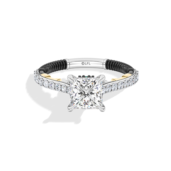 Women's Galaxy Star Engagement Ring with Emerald and Lab Grown Diamonds set in 14K Gold and Black Rhodium