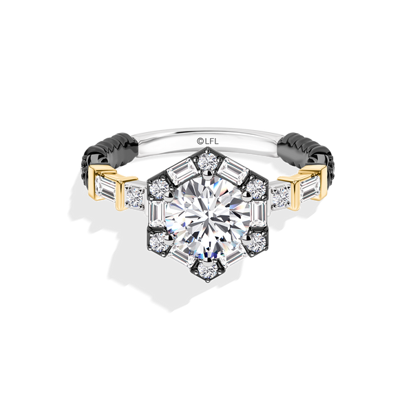 Women's Galaxy Star Engagement Ring with Lab Grown Diamonds set in 14K Gold and Black Rhodium