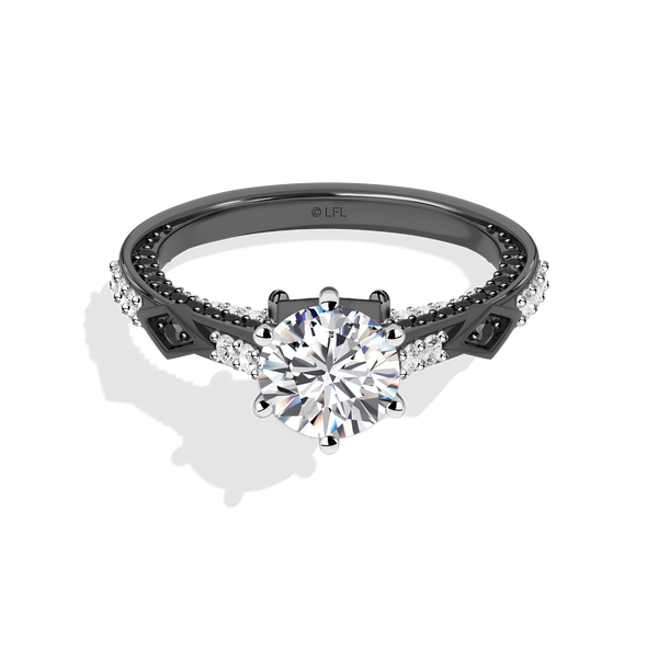 Women's Galaxy Star Engagement Ring with Black Spinel and Lab Grown Diamonds set in 14K White Gold and Black Rhodium