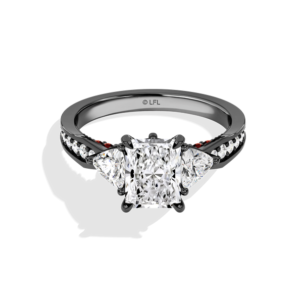 Women's Galaxy Star Engagement Ring with Garnet and Lab Grown Diamonds set in 14K White Gold and Black Rhodium