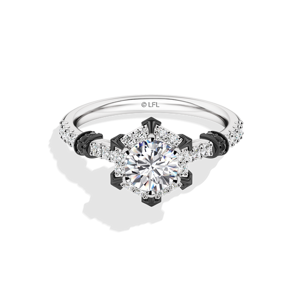 GALAXY STAR LAB GROWN DIAMONDS Black Spinel and Lab Grown Diamonds set in 14K White Gold and Black Rhodium Engagement Ring