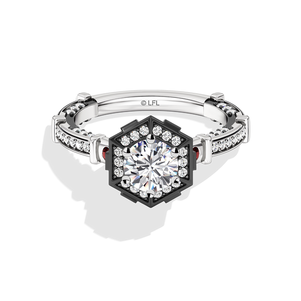 GALAXY STAR LAB GROWN DIAMONDS INTO THE GALAXY Garnet and Lab Grown Diamonds set in 14K White Gold and Black Rhodium Engagement Ring