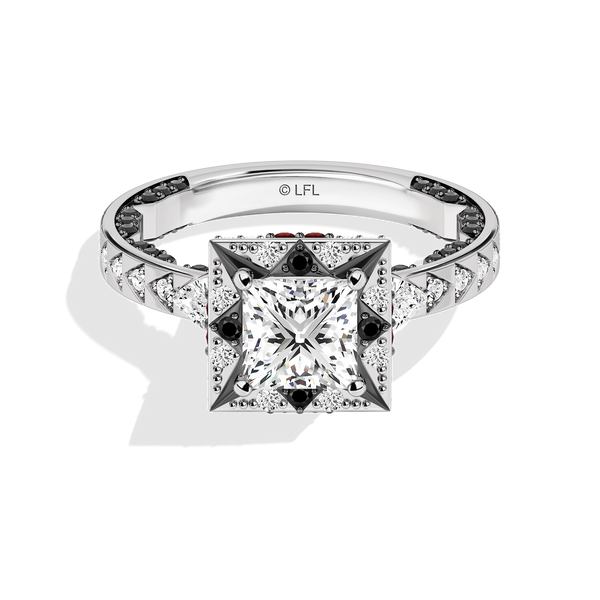 GALAXY STAR LAB GROWN DIAMONDS DARTH VADER Black Spinel, Garnet and Lab Grown Diamonds set in 14K White Gold and Black Rhodium Engagement Ring