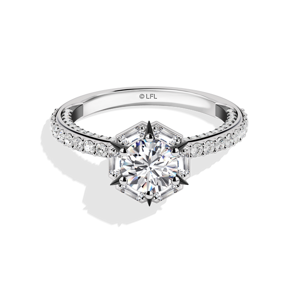 Women's Galaxy Star Engagement Ring with Lab Grown Diamonds set in 14K White Gold and Black Rhodium