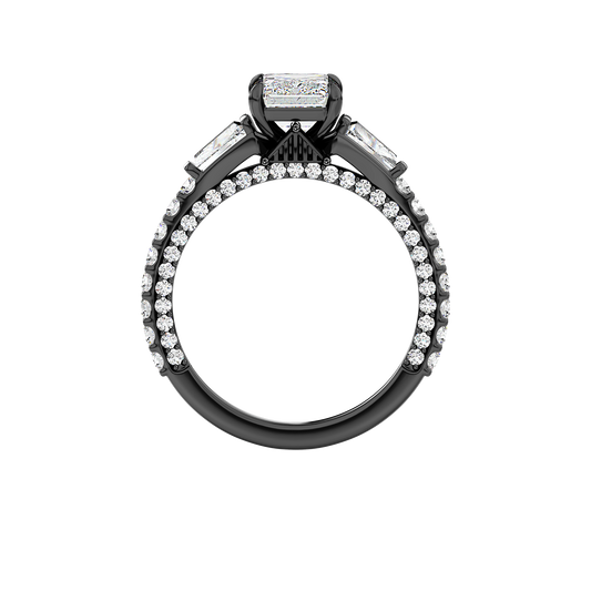 GALAXY STAR LAB GROWN DIAMONDS DARTH VADER Baguette Three Stone Engagement Ring in 14K Gold with Black Rhodium