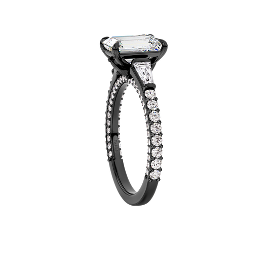 GALAXY STAR LAB GROWN DIAMONDS DARTH VADER Baguette Three Stone Engagement Ring in 14K Gold with Black Rhodium