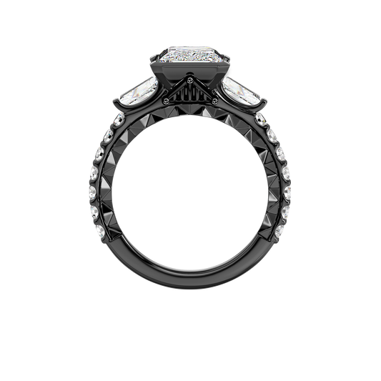 GALAXY STAR LAB GROWN DIAMONDS DARTH VADER  Three Stone Bezel Engagement Ring in 14K Gold with Black Rhodium