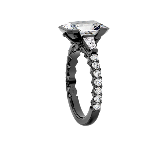 GALAXY STAR LAB GROWN DIAMONDS DARTH VADER  Three Stone Bezel Engagement Ring in 14K Gold with Black Rhodium