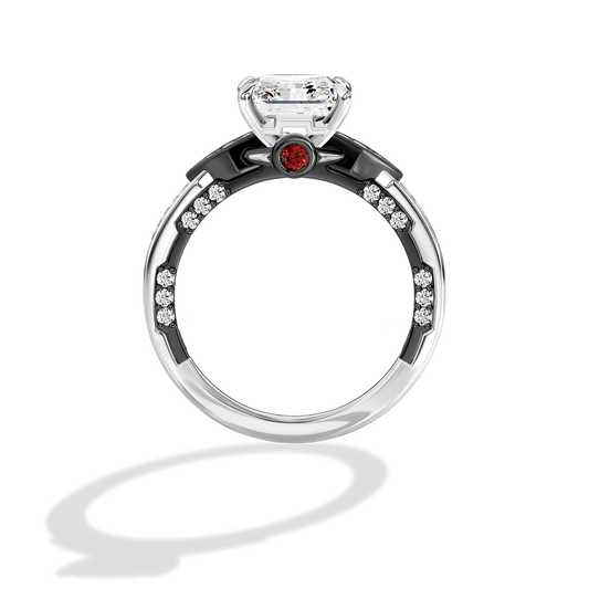 GALAXY STAR LAB GROWN DIAMONDS TIE FIGHTER™ 14K Gold with Black Rhodium and Garnet Women's Engagement Ring