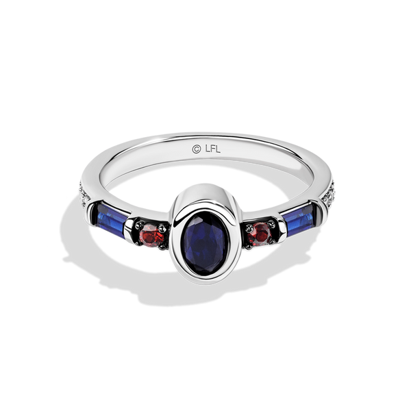 R2 SERIES WOMEN'S RING Accent Diamonds Garnet and Created Blue Sapphire in Sterling Silver
