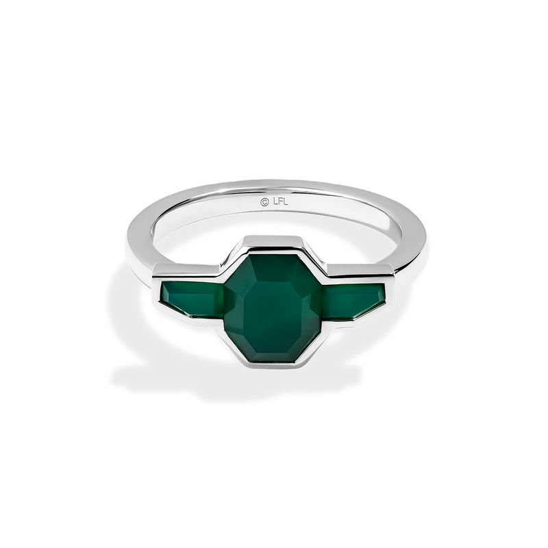  Star Wars Yoda™ Inspired WOMEN'S RING Green Agate Silver Front view