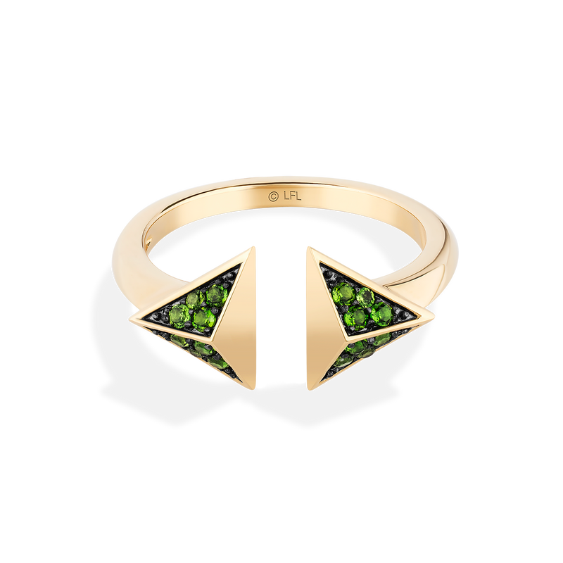 Star Wars Luke Skywalker™ LIGHT X DARK WOMEN'S RING chrome diopside 10K Yellow Gold Front view