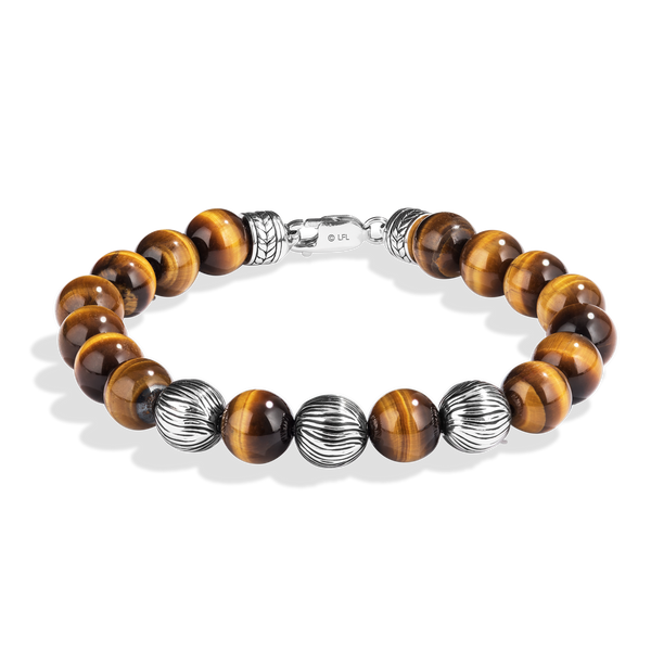 THE WOOKIEE MEN'S BRACELET Tiger Eye Shamballa Beads Silver and Black Rhodium