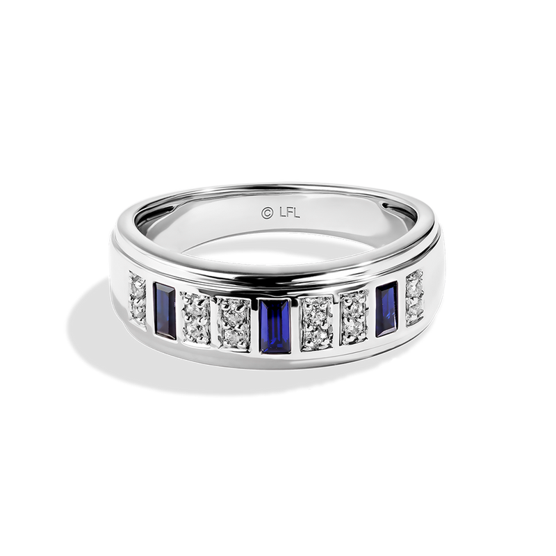 Star Wars R2-D2™ WOMEN'S Diamond BAND 1/5 CT.TW. White Diamonds and Blue Sapphire 14K White Gold Front view