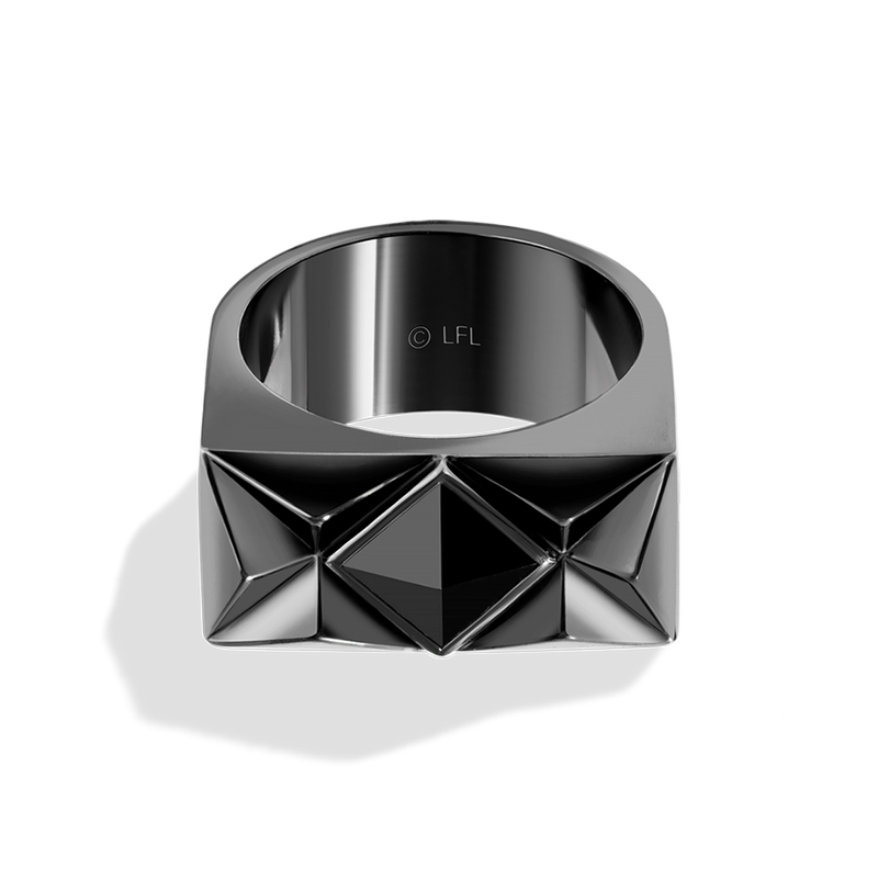  Star Wars Darth Vader™ MEN'S RING Black Onyx Silver and Black Rhodium Front View